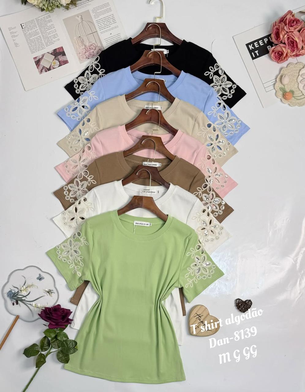 T-shirt Algodão/Elastano Com Bordas de Luxo