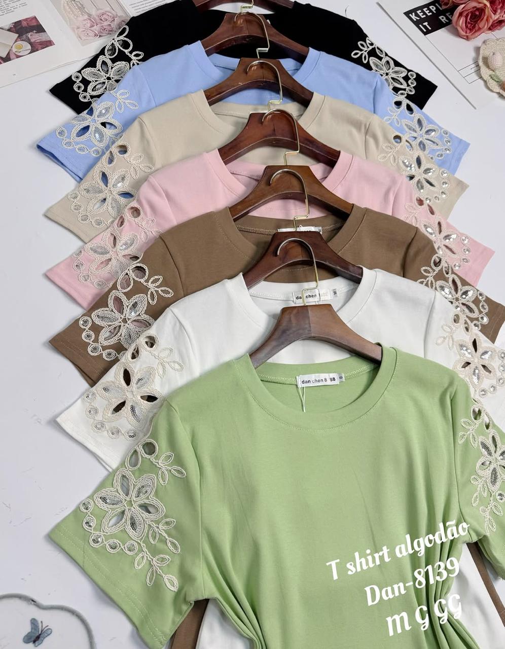 T-shirt Algodão/Elastano Com Bordas de Luxo