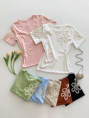 T-shirt Algodão/Malha com Bordados